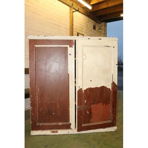 216 - 19th century cream painted two panel door cupboard with press interior, 166cm wide.