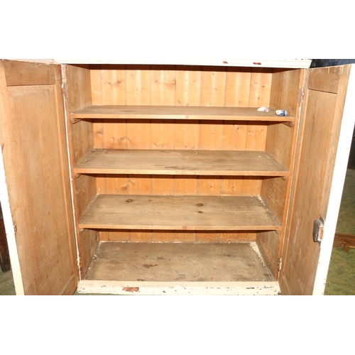 216 - 19th century cream painted two panel door cupboard with press interior, 166cm wide.