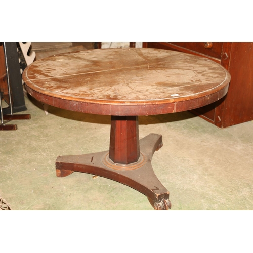 240 - Victorian mahogany circular breakfast table, raised on tripartite base, terminating with whorl suppo... 