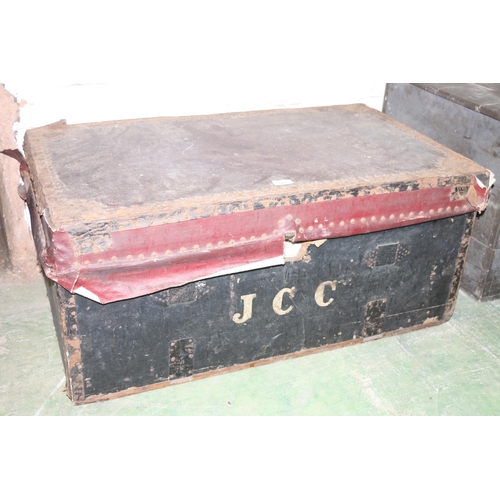 242 - Vintage metal bound trunk, 87cm long.