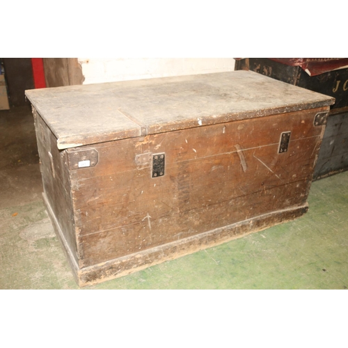 243 - Large pine hinge top blanket box, 130cm long. (a/f)