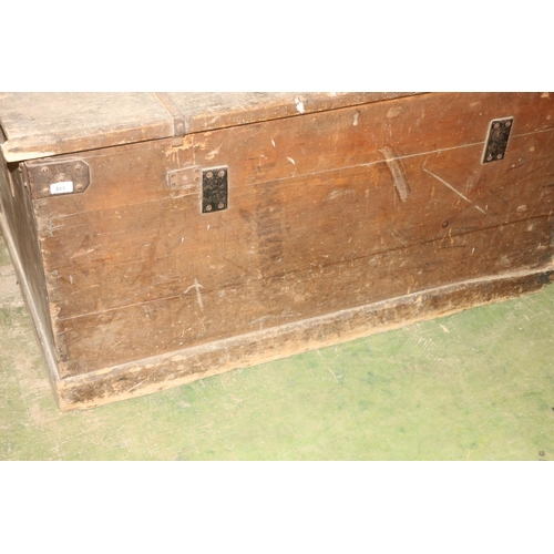 243 - Large pine hinge top blanket box, 130cm long. (a/f)