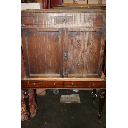 255 - Antique mahogany side cabinet with single frieze drawer above two panelled cupboard doors, 94cm wide... 