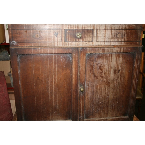 255 - Antique mahogany side cabinet with single frieze drawer above two panelled cupboard doors, 94cm wide... 