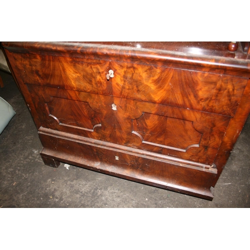 256 - Antique Continental flame mahogany veneered cylinder bureau with fully fitted interior including dra... 