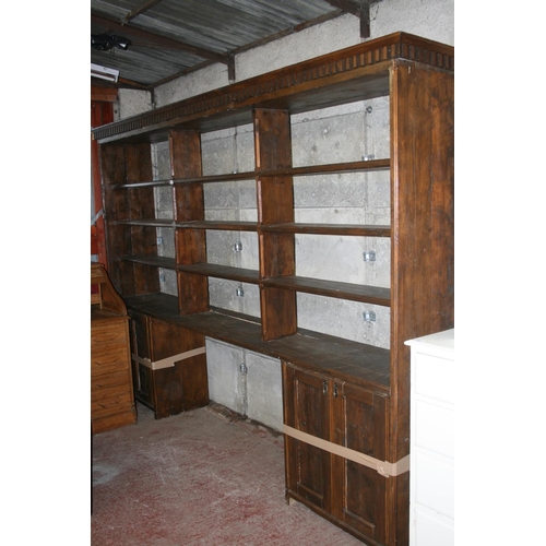 265 - Large antique stained oak dresser, 300cm long x 214cm high x 43cm deep.