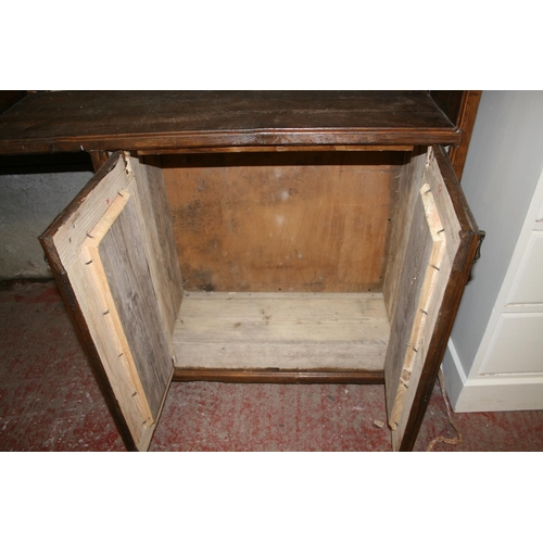 265 - Large antique stained oak dresser, 300cm long x 214cm high x 43cm deep.