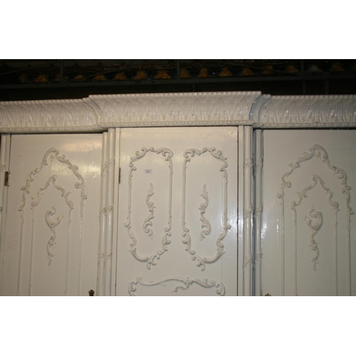 272 - Antique French style three door break front wardrobe, the ornate cornice with acanthus leaf and berr... 