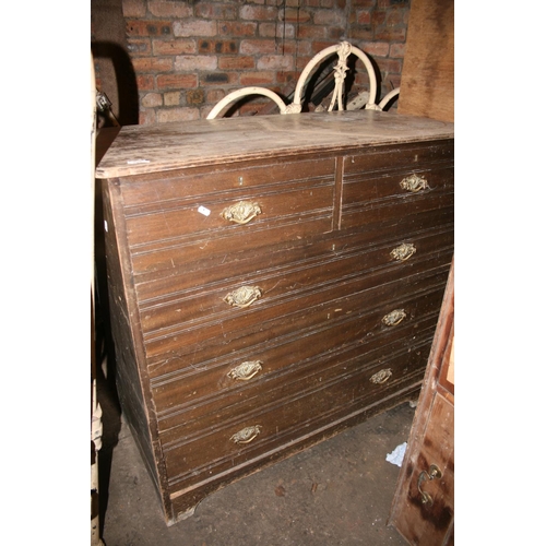 281 - Edwardian mahogany chest of two short over three long drawers, raised on straight supports with skir... 