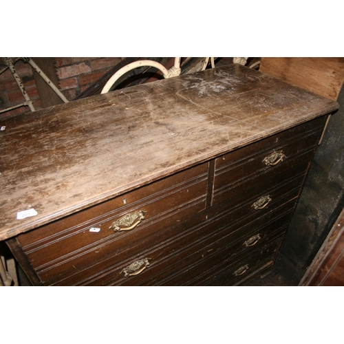 281 - Edwardian mahogany chest of two short over three long drawers, raised on straight supports with skir... 