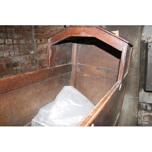 282 - 19th century elm and oak rocking crib with hooded canopy, 92cm long.