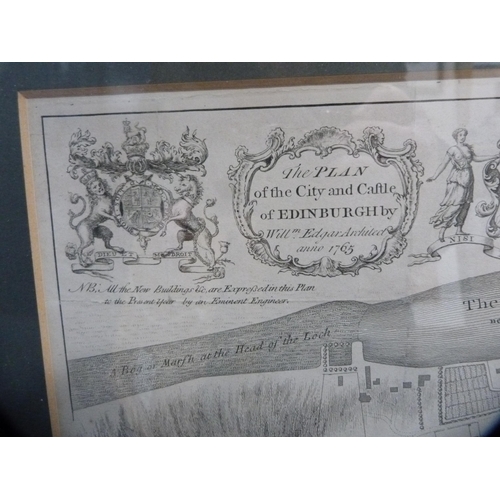 1 - Group of prints to include Edinburgh from Craigleith and an old plan of the City and Castle of Edinb... 