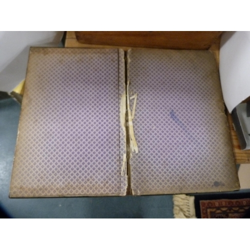 102 - Antique jewellery box, ebonised card case and a mother of pearl and abalone decorated book folder.  ... 