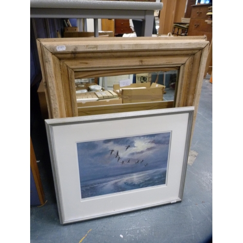 2 - Pine framed wall mirror and an artist's proof limited edition print of The Solway Moonlighters by Ke... 