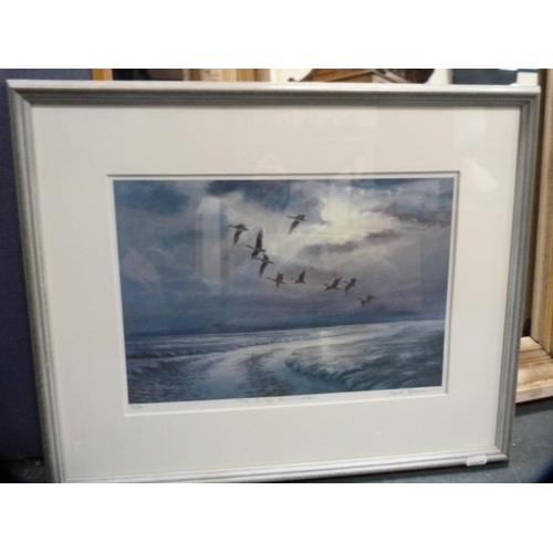 2 - Pine framed wall mirror and an artist's proof limited edition print of The Solway Moonlighters by Ke... 