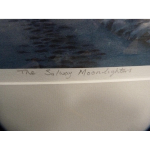 2 - Pine framed wall mirror and an artist's proof limited edition print of The Solway Moonlighters by Ke... 