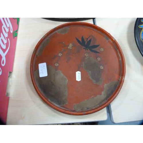 20 - Two Oriental lacquered trays to include a Chinese example.