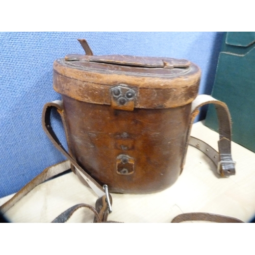 21 - Pair of military-issue field glasses with tooled leather case.