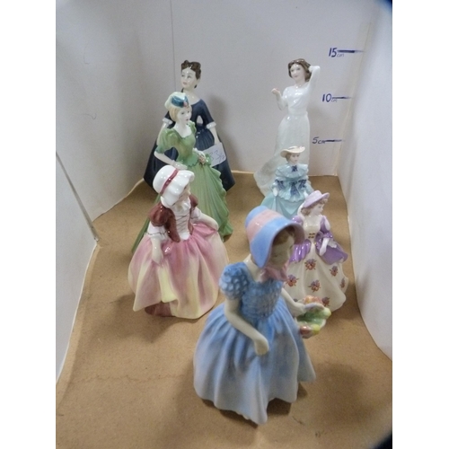 233 - Four Royal Doulton figures to include 'Debbie', 'With Love', 'Dinky Do' and Wendy', also three Coalp... 