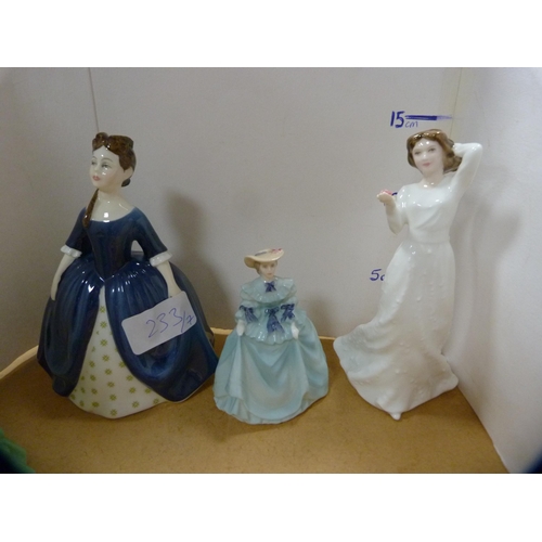 233 - Four Royal Doulton figures to include 'Debbie', 'With Love', 'Dinky Do' and Wendy', also three Coalp... 