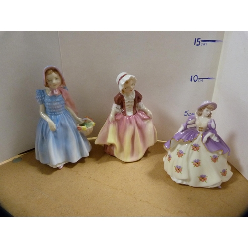 233 - Four Royal Doulton figures to include 'Debbie', 'With Love', 'Dinky Do' and Wendy', also three Coalp... 