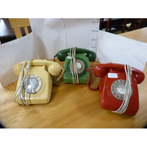 243 - Retro telephones in red, cream and green.  (3)