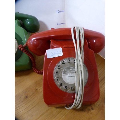 243 - Retro telephones in red, cream and green.  (3)