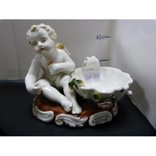 247 - Antique Continental ceramic sweetmeat dish, 'Augustus Rex', decorated with putti, monogram to the un... 