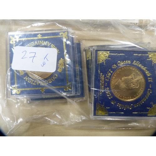 27 - Commemorative Coronation coins in capsules, loose stamps and other ephemera.