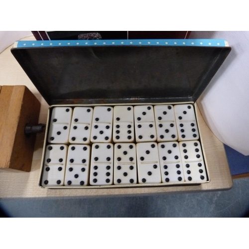 29 - Set of dominoes for the blind in fitted box, set of large wooden children's dominoes and a lead crys... 