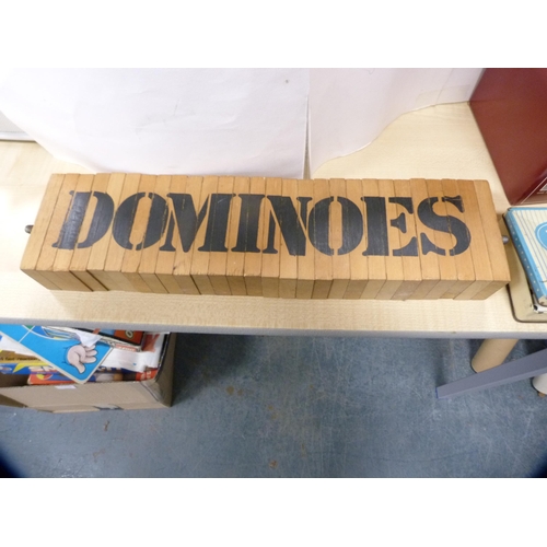 29 - Set of dominoes for the blind in fitted box, set of large wooden children's dominoes and a lead crys... 