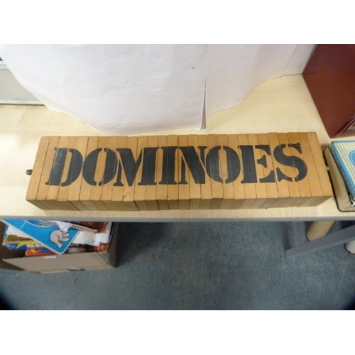 29 - Set of dominoes for the blind in fitted box, set of large wooden children's dominoes and a lead crys... 