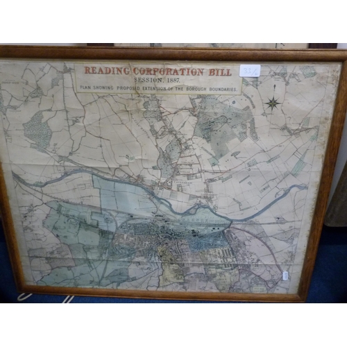 33 - Old print, 'The South East Prospect of Bristol', and a Victorian plan of Reading Corporation Bill 18... 