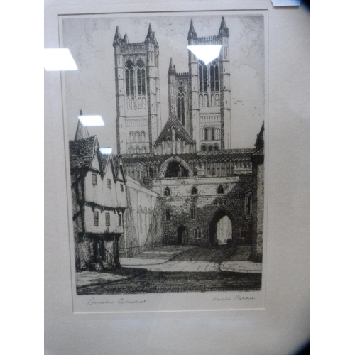 43 - Group of etchings and drypoints to include Lincoln Cathedral, Continental scenes, signed prints etc.... 