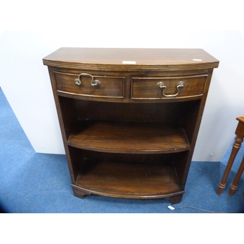 445 - Small mahogany open bookcase with two drawers above and an oak tea trolley.  (2)