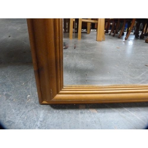 449 - Pine-framed overmantel mirror.