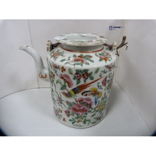 53 - 18th century famille rose charger (a/f) also a 19th century Chinese famille rose teapot (a/f).