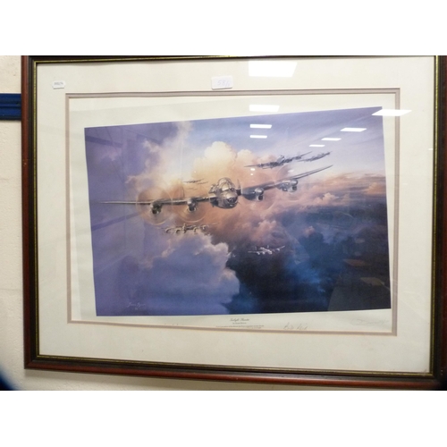 58 - Three signed prints, to include Avro Lancasters 'Twilight Thunder', signed in pencil, a print by Lei... 