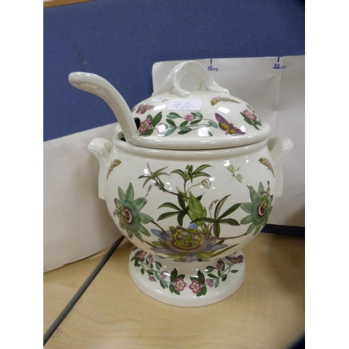 7 - Portmeirion large botanical tureen with ladle, a matching bowl, spill vase and cup, and another Port... 