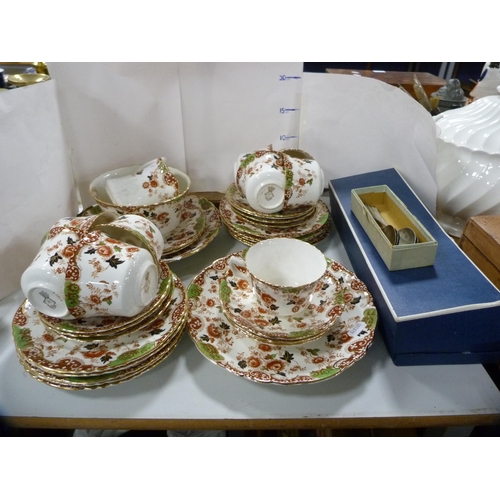 79 - Floral part tea set, Royal Worcester bone china set in a fitted box and a set of six EP teaspoons.