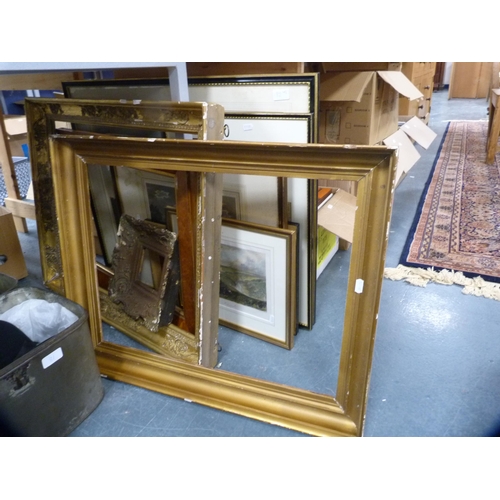 82 - Group of prints, antique giltwood picture frame, gilt gesso frame and other frames.