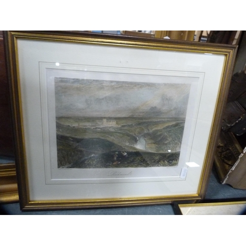 82 - Group of prints, antique giltwood picture frame, gilt gesso frame and other frames.