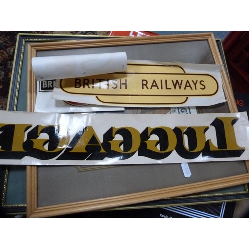 94 - Carton containing cast iron railway wagon plate for B767653 Wolverton 1955, railway-related books, p... 