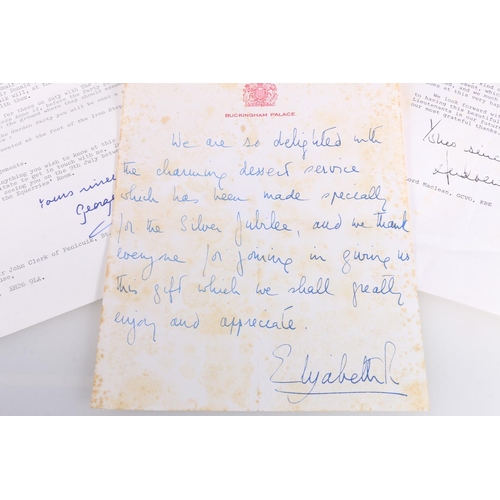 Letter from Buckingham Palace reading 'We are delighted with the ...