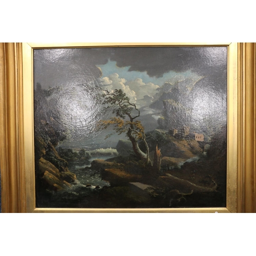 20A - MANNER OF SEBASTIAN PETHER (1793-1844)Windswept landscape with castle ruins Oil painting on canvas, ... 