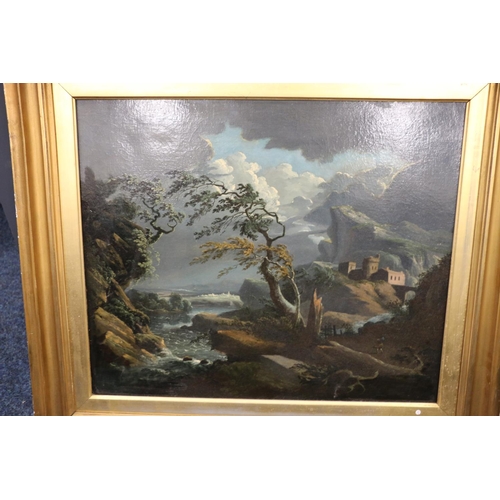 20A - MANNER OF SEBASTIAN PETHER (1793-1844)Windswept landscape with castle ruins Oil painting on canvas, ... 