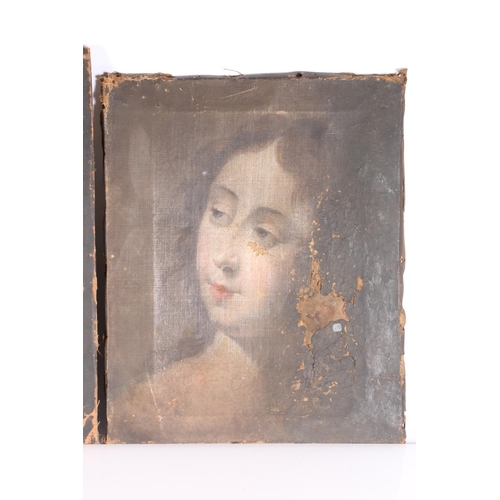 20F - Two antique oil painting on canvas, head of Madonna 34cm x 27cm and head of a young lady 32cm x 25cm... 