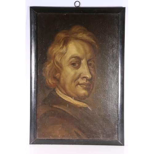 20G - 19TH CENTURY SCHOOL Bust length portrait of a gentlemanOil on canvas, unsigned, 43cm x 29cm, wood fr... 