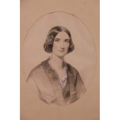 20J - 19TH CENTURY SCHOOL Bust length portrait of a lady, possibly Jane Clerk Pencil drawing with highligh... 