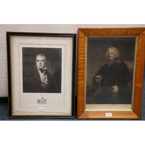 20M - Engraving of William Markham, 42cm x 29cm in satin birch frame 57cm x 41cm and another of Sir Walter... 